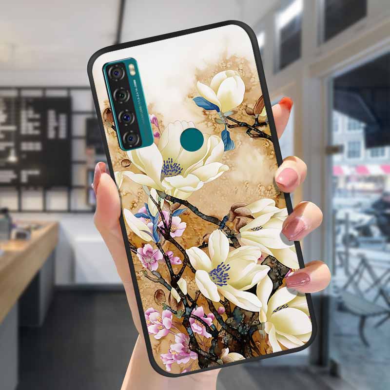 For TCL 20S Cases 20L 20se 20L+ 3D Relief Floral Silicone Emboss Covers For TCL 20S Back Cases Protective Coques Fundas TCL 20SE