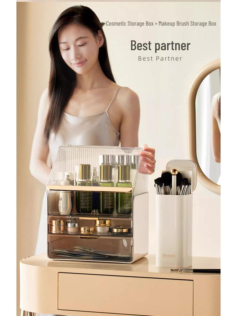 Automatic Lifting Makeup Brush & Lipstick Storage Tube - High-End Desktop Cosmetics Organizer