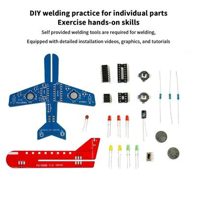 1/2/3Set Led Flow Light Aircraft Model Kit Diy Electronic Science Assembly Kit Diy Electronic Welding Set School Supplies