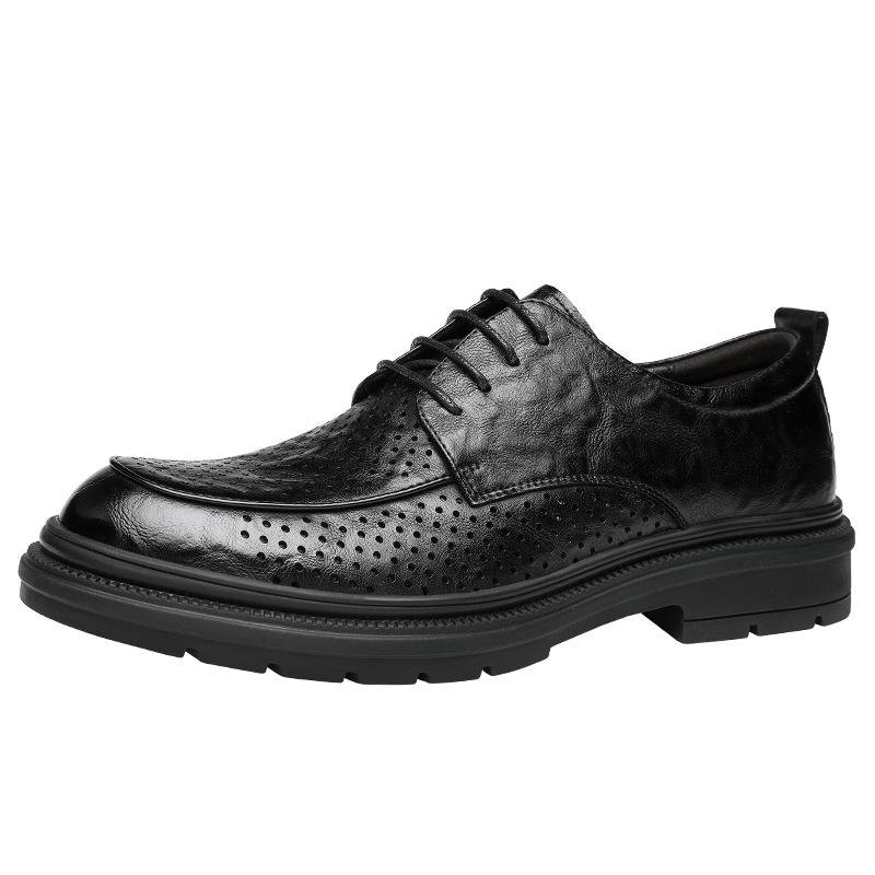 2025 summer hollow leather shoes British style men's shoes business soft sole suit leather shoes breathable and comfortable trend