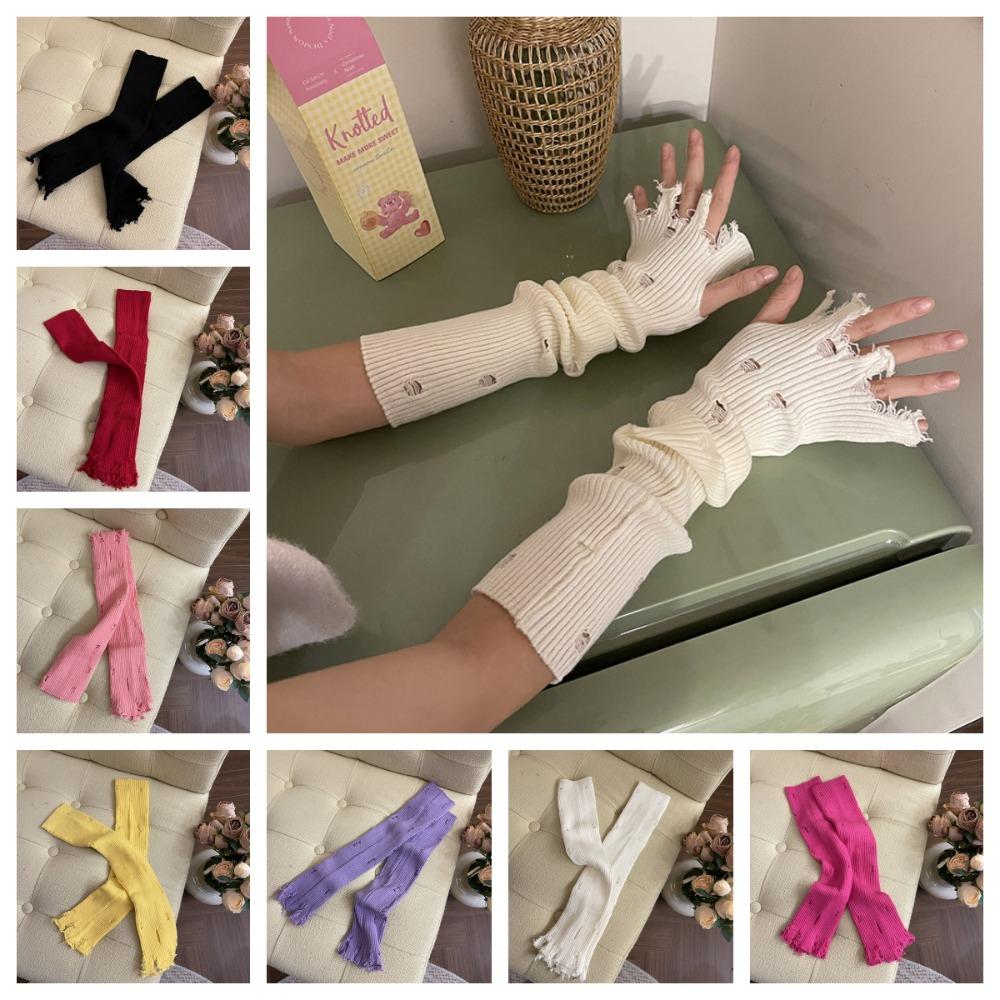 

Punk Subculture Gloves Wrist Cuffs Ripped Knitted Sleeves Y2K Fingerless Oversleeve Gothic рожевий