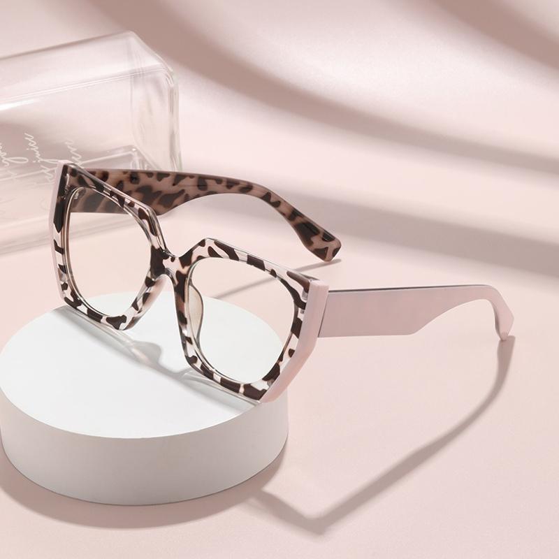 Fashion Polygon Oversize Frame Plain Glasses Unisex Retro Leopard Versatile Advanced Eye Protection Anti-Blue Light Eyeglasses