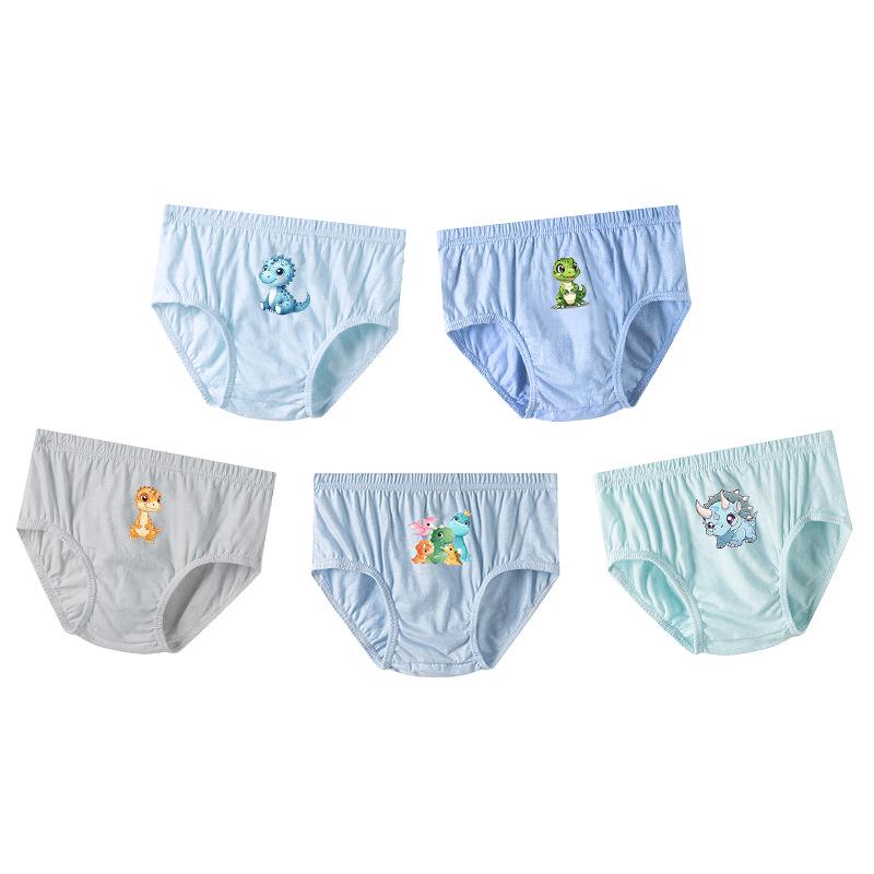 Boys' Cartoon Dinosaur Cotton Underwear, 5-Pack - Breathable, Comfortable, Skin-Friendly