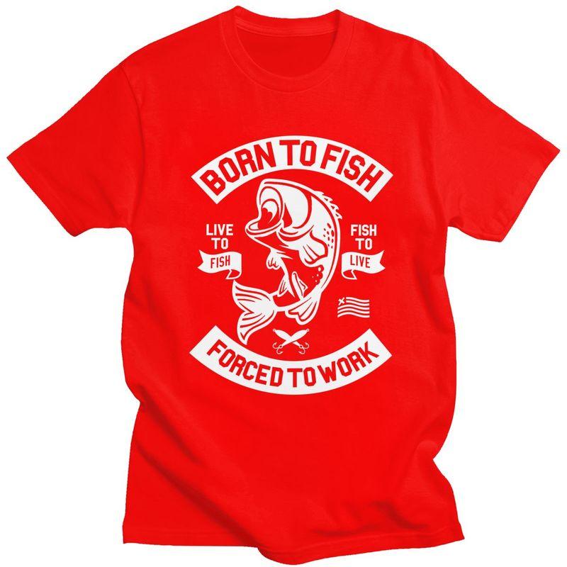 Модная футболка на заказ Мужская с коротким рукавом  Рожден ловить рыбу, вынужден работать  Рыбацкая футболка Топы Чистый хлопок Оверсайз футболки S