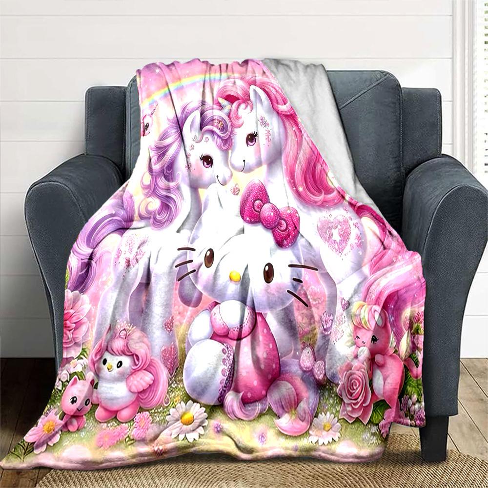 1 Stück Hello Kitty Einhorn Decke Leichte Flanell Überwurfdecke für Sofa Bett Reise Camping Wohnzimmer Büro Couch Stuhl