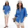 Peach Linen Embroidered Shirt Women's Long Sleeve Loose Lapel Commuter Sunscreen Shirt Summer Top