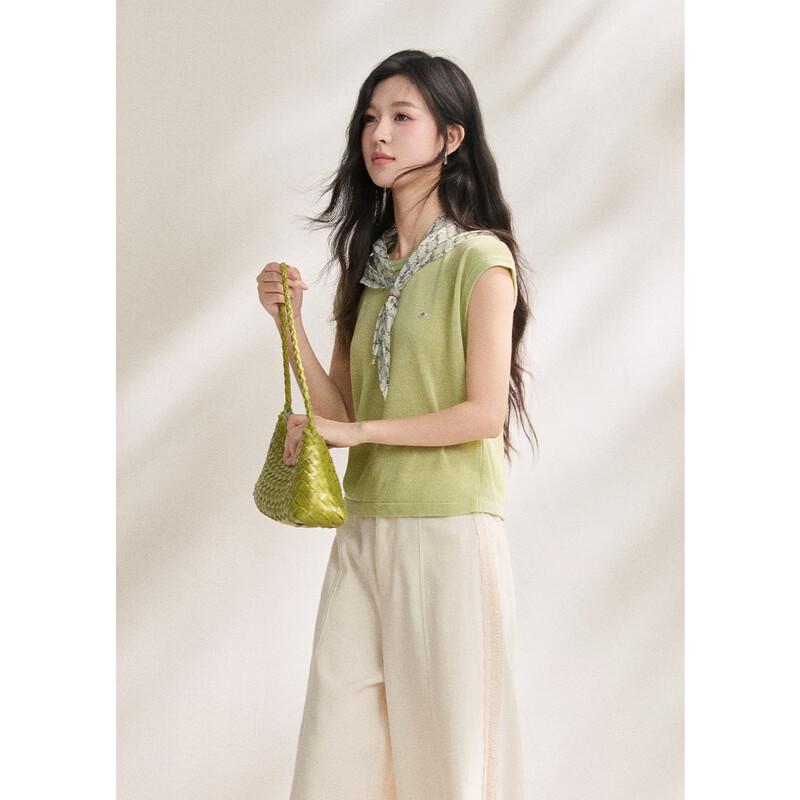Damen 2026 Sommer Tencel Leinen Mischung Kordelzug Schlank Gestricktes T-Shirt