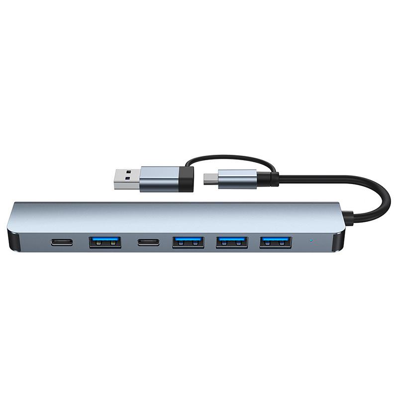 

7 In 2 Usb Hub With Splitter Card Reader, Usb C Port, Usb 3.0 / 2.0, Sd/Tf Splitter Card Reader, Docking Station серый