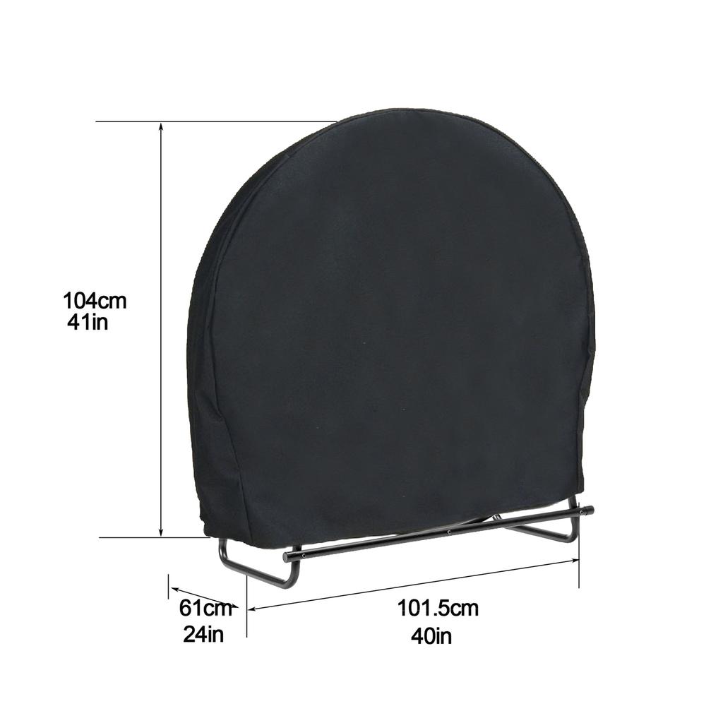 Log Hoop Cover 210D Oxford Waterproof Drawstring Heavy Duty Round Log Rack Cover Black 40 X 24 X