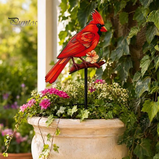 Elegant Yard Decoration Posts Metal Bird Garden Stake Decor, Weather Resistant Printed Flat Art Ornament, Rustproof Planter Non-fading Pot Insert for