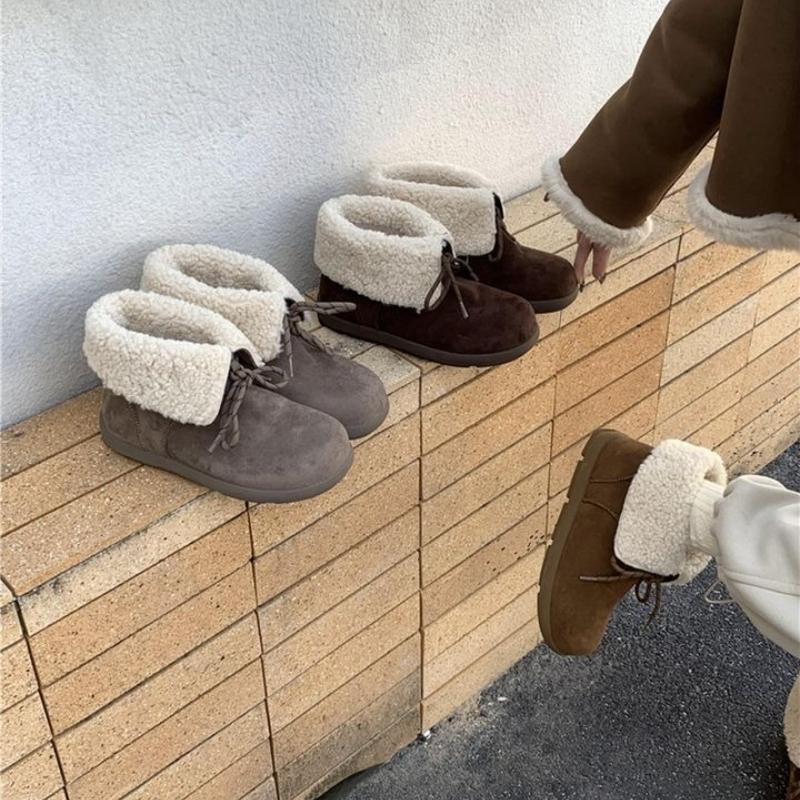 Women's Large Size Padded Thickened Winter Warm Fur One Snow Boots Padded Lining Ankle Boots Non-slip Hiking Sports Cotton Short Boots