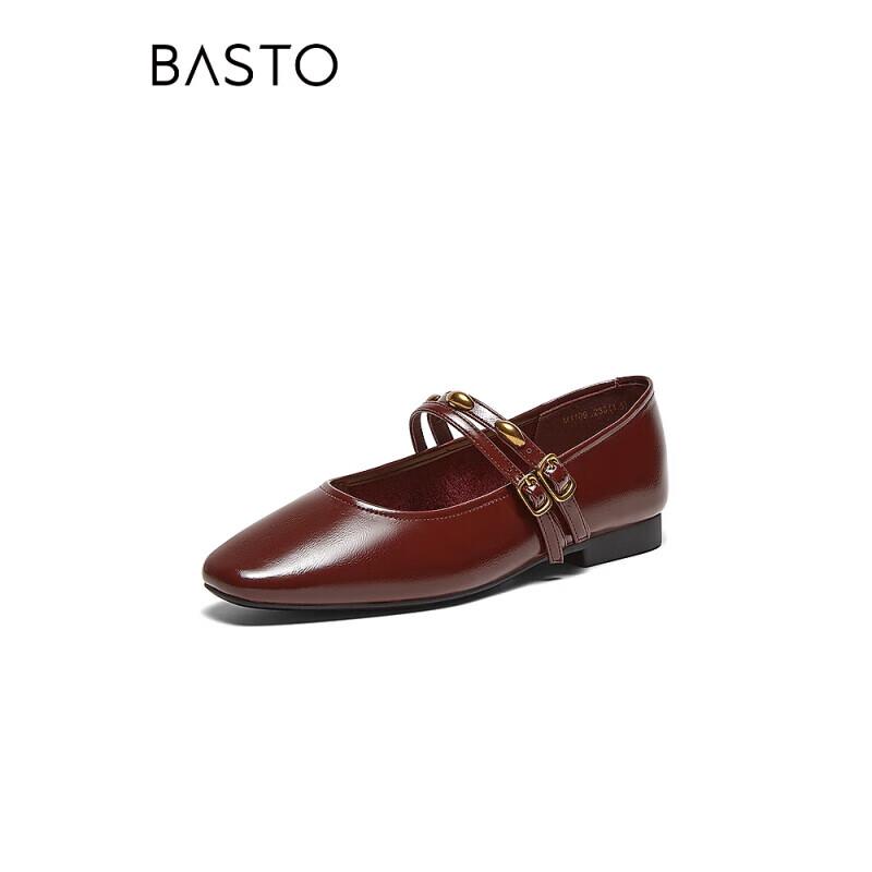 Basto Retro Square Toe Mary Jane Flats for Women 34