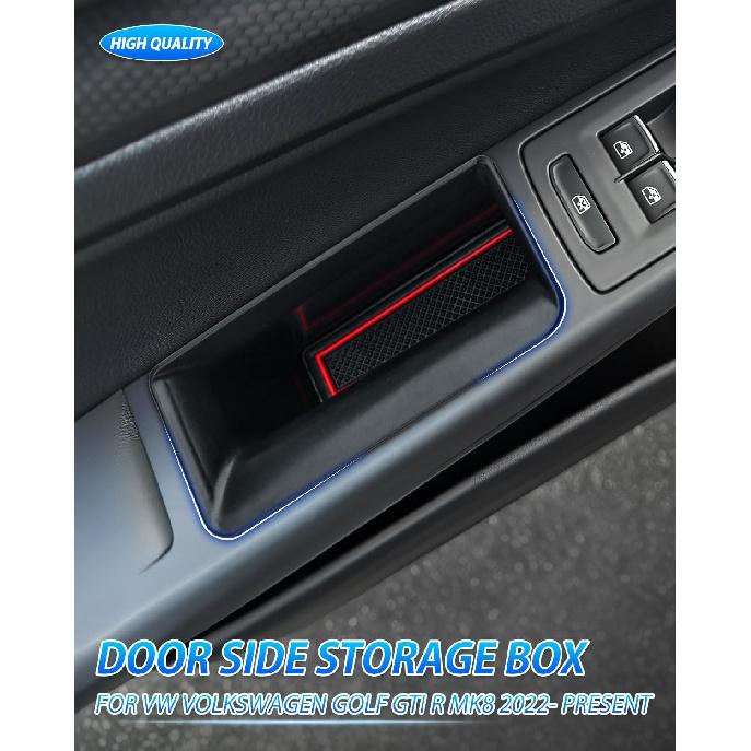 Karltys Door Side Organizer Tray for -2025 2026 VW Volkswagen Golf GTI R MK8 Accessories Front & Rear Door Side Storage Box Grab Handle Pocket Box