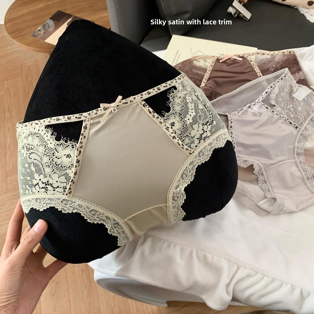 Women's Summer Breathable Lace Light Luxury Satin Mesh Wrap Hip Mid Low Waist Briefs