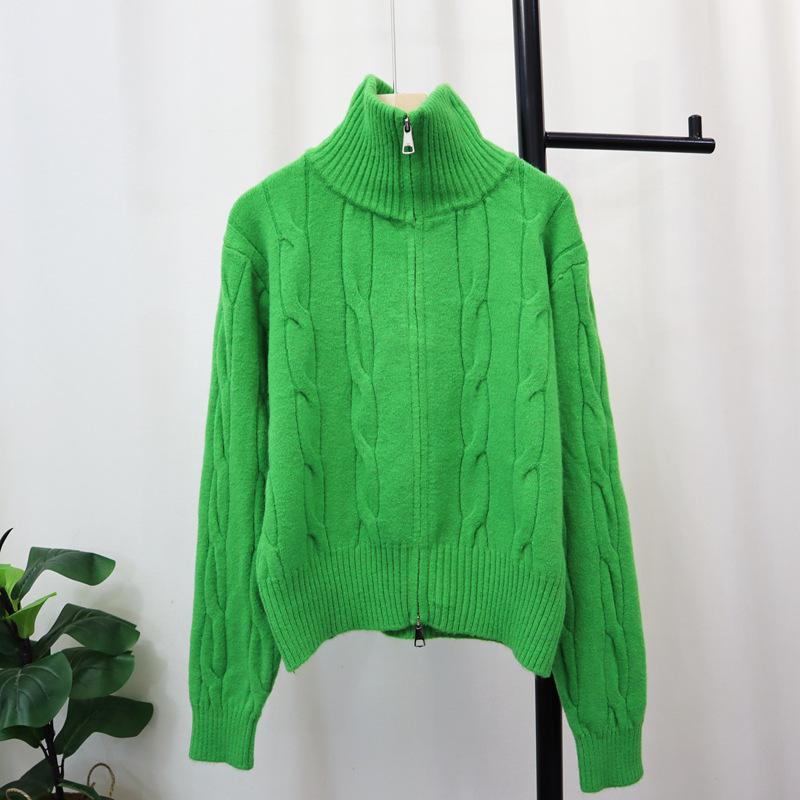 Thickened double zipper twist knitted cardigan autumn and winter new design soft waxy gentle wind sweater jacket women