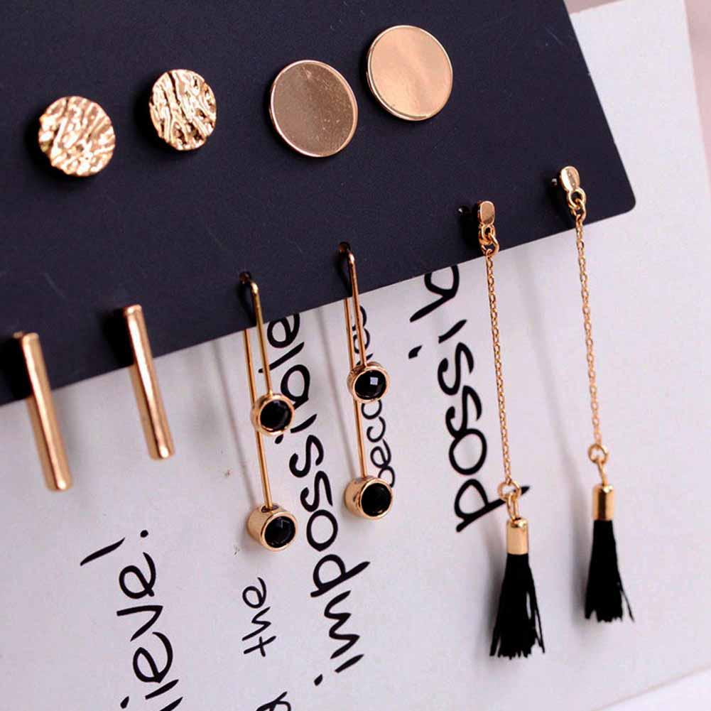 5 Pairs/set Women Fashion Long Tassel Round Stud Earrings Set