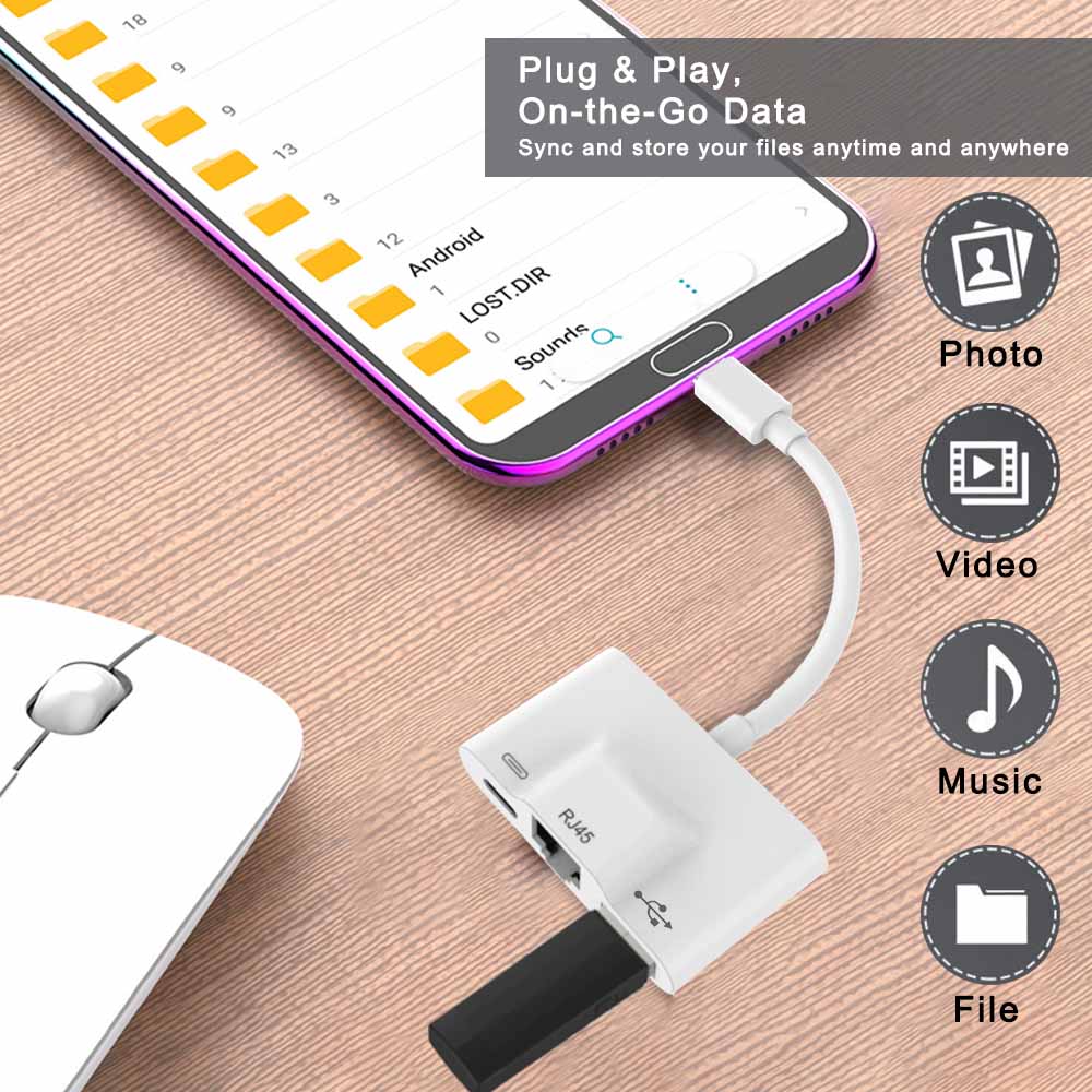 Type-C To RJ45 Ethernet OTG Adapter Wired LAN Card Ethernet USB OTG HUB HD Video Adapter