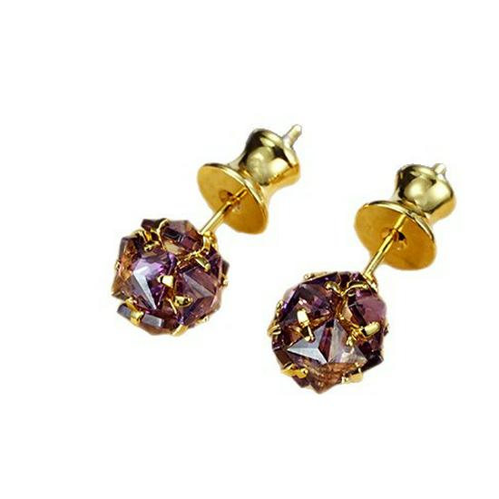 Exquisite Purple Zircon Inlaid Stud Earrings with Bamboo Joint Ear Backs