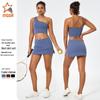 One-Shoulder Yoga Vest with Chest Pad - Irregular Cut, Nude Back, Fitness Top with Tennis Skirt