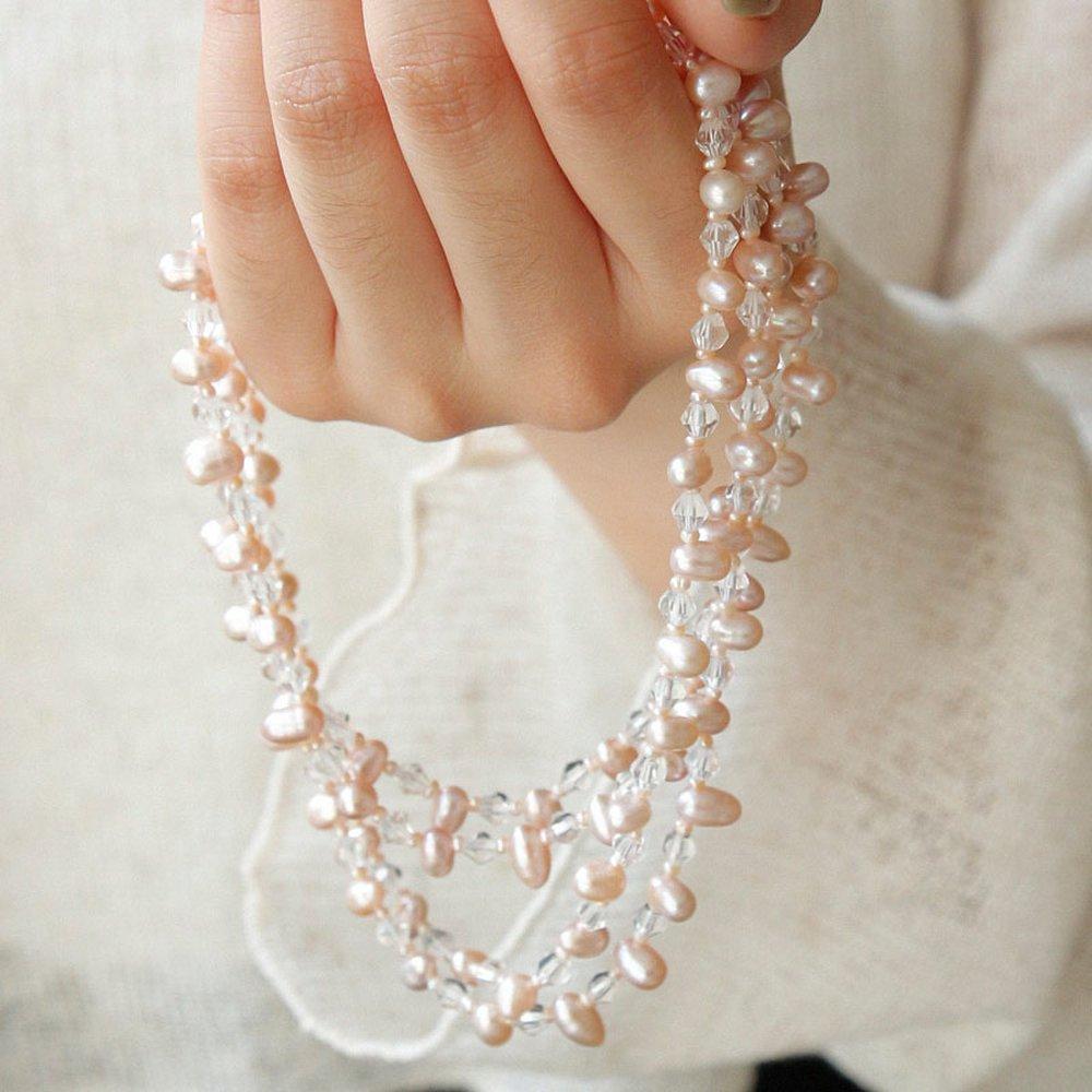Bydaisy Oval Pearl Crystal Long Necklace Bn0509
