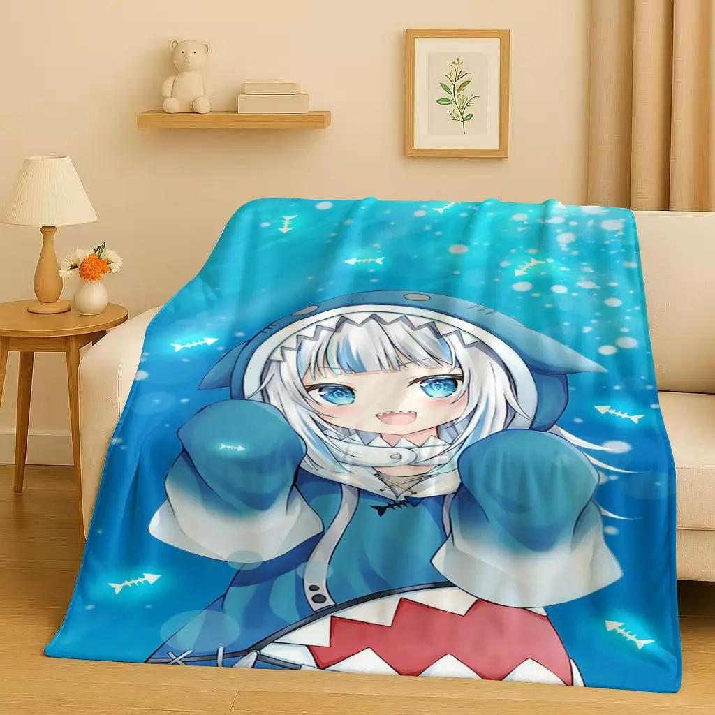 HD Anime Gawr Gura Hololive Cartoon Cute Girl Flannel Blanket,Ultra Soft Warm Plush Throw for Home Bedroom Bed Sofa Cover Gift