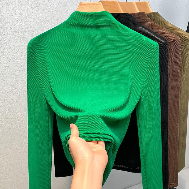 

Женская базовая рубашка с полуворотником, Новая женская одежда, Сексуальная рубашка, Темпераментная с талией, Топ 3XL зелёный