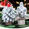 Snow Dusted Christmas Tree Desk Decoration With Wood 20cm Height For Living Room Bedroom Tabletop Decoration