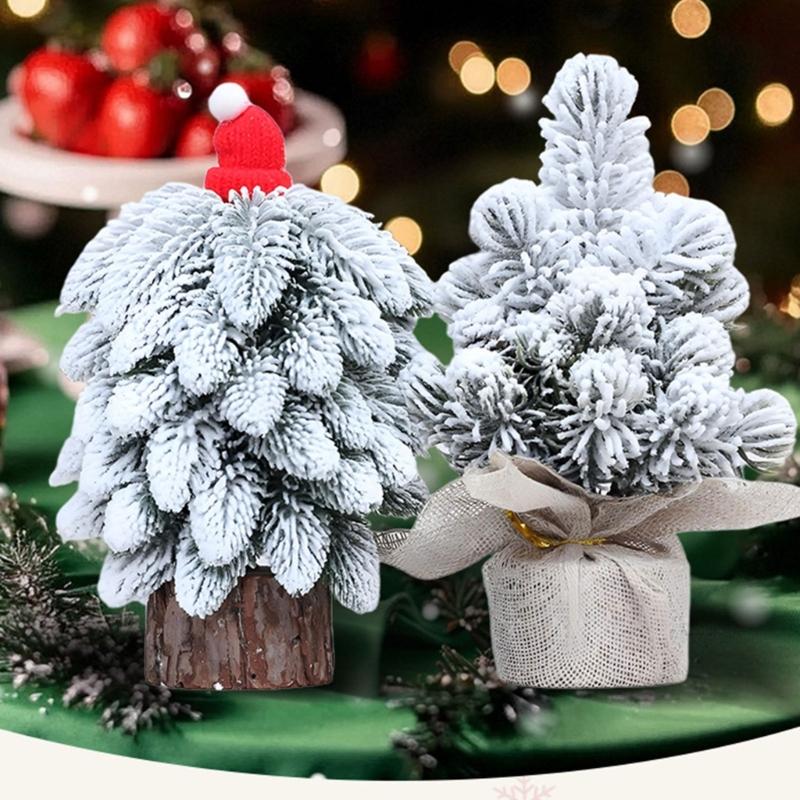 Snow Dusted Christmas Tree Desk Decoration With Wood 20cm Height For Living Room Bedroom Tabletop Decoration