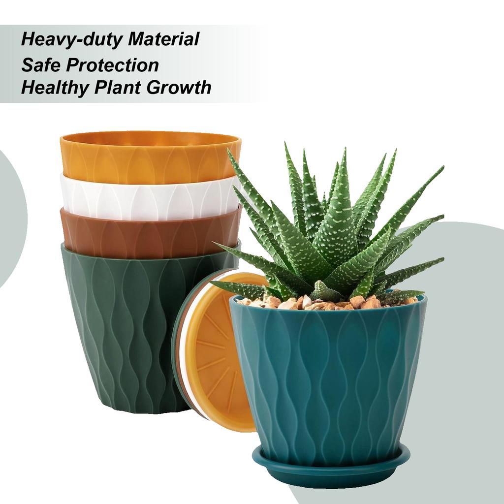 Indoor Flower Pots 5 Pieces Planter With Drainage Hole & Saucer Patio Plant Pot For Indoor Outdoor Patio Window Garden Balcony