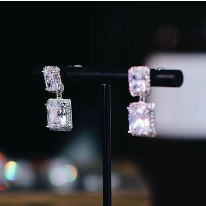Light Luxury Geometric Earrings For Women, Square Zircon Design Earrings, Daily Wear Of Niche Jewelry