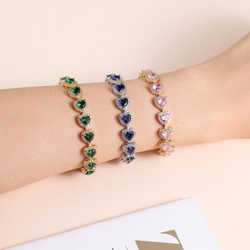 Heart Shape Zircon Crystal Micro Pave Bracelet Women Trendy Fashion Statement Jewelry
