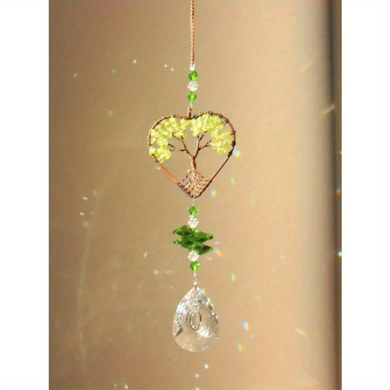 1PC Rainbow Sun Catcher, Tree Of Life Sun Catcher Heart Shaped Ornament Chakra Wheel Stone Window Ball Prism Hanging Garden Home Car Decoration