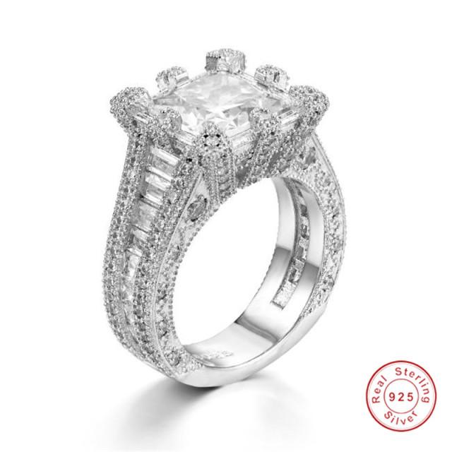 Luxury 925 Sterling Silver Pave 4pcs Princess-cut SONA Diamond Wedding Rings for Women Simulated Platinum Jewelry Girl Gift