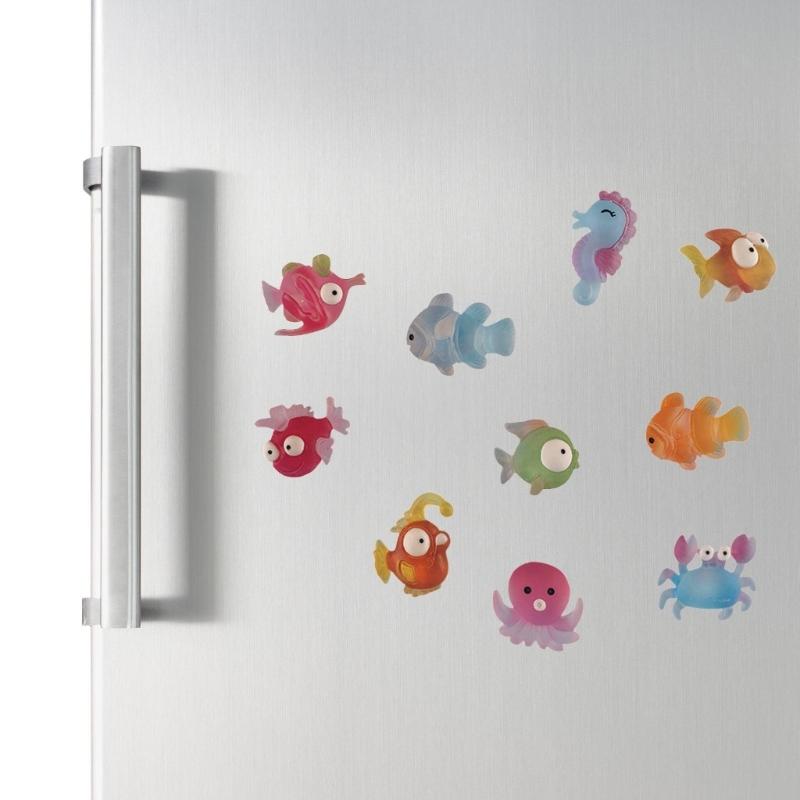 Set of 10 Cartoon Marine Life Resins Magnets with Secures Hold Refrigerator Magnetic Sticker For Home School Office Use