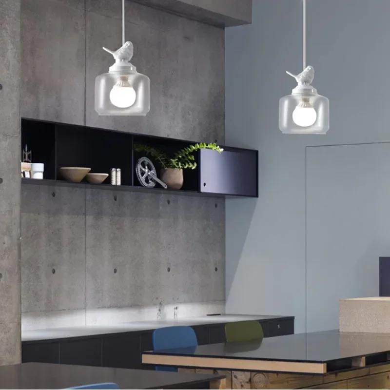 Nordic Creative Glass Bird Pendant Lamp White Bird Small Chandelier for Dining Room Restaurants Bar Cafe Shop Home Decor Fixture