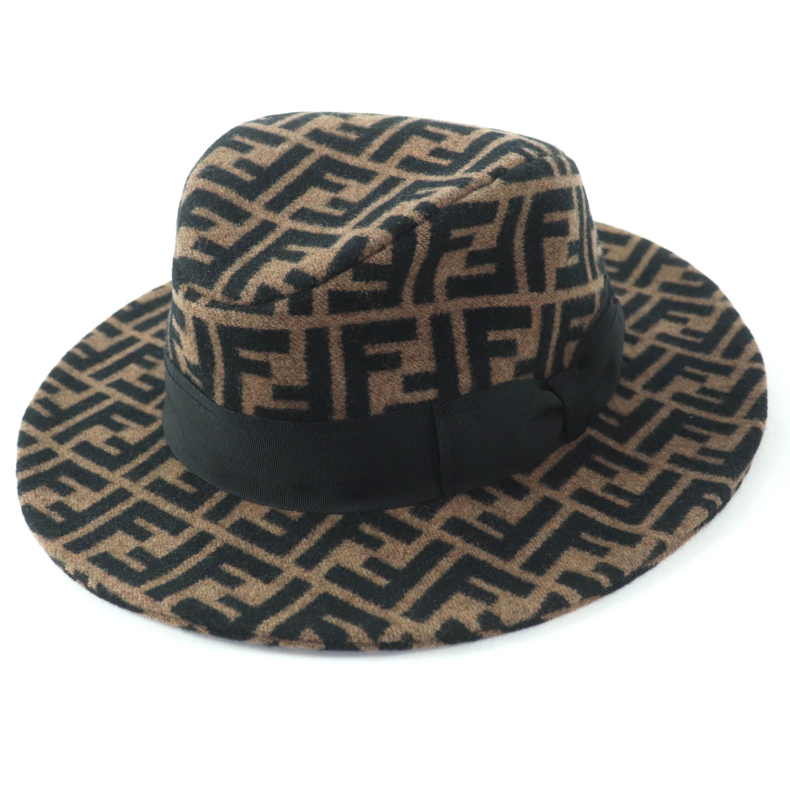 

Excellent FENDI hat Silk Blend Zucca Pattern Felt Hat with Foldover Detail S Used