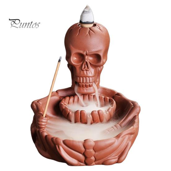 Quemador de Incienso Artesanal Quemador Esqueleto, Portaconos Cascada de Flujo Inverso, Soporte Decorativo Calavera Gótica para Hogar Varilla Decoración Halloween, Meditación
