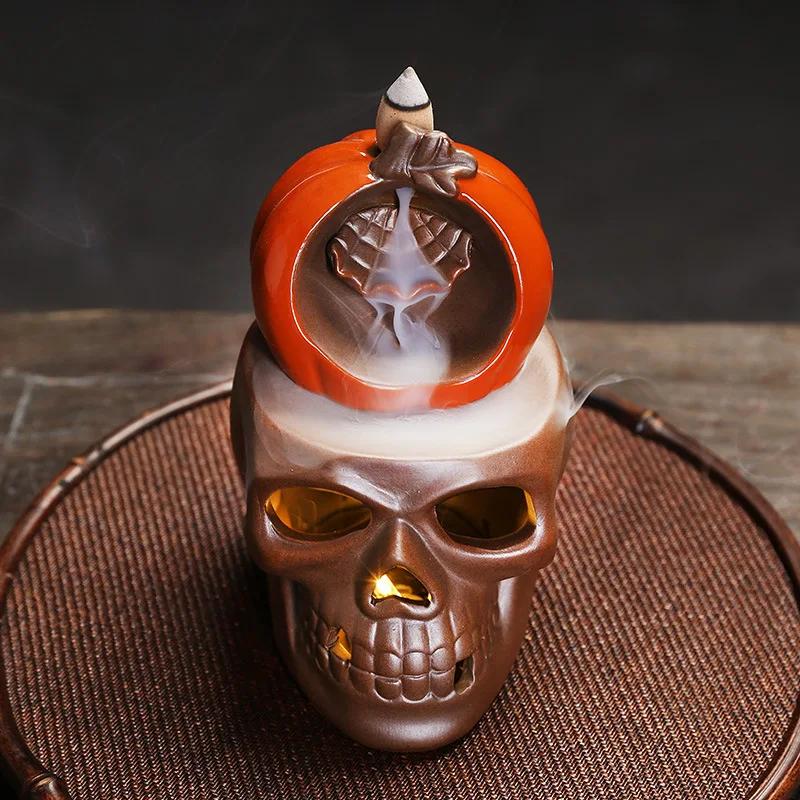 

Украшения на Хэллоуин светодиодная лампа в виде черепа и тыквы водопадная курильница для благовоний ручной работы для домашнего декора для релаксации