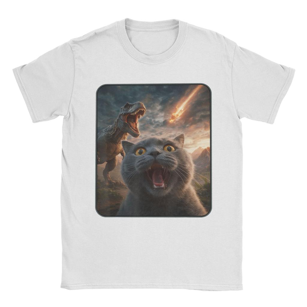 Vintage T-Shirt Cat with T-Rex Dinosaur Funny Cat T Rex Shirt Meme T-Shirts  Novelty Tee Shirt for Summer Short Sleeve Clothing