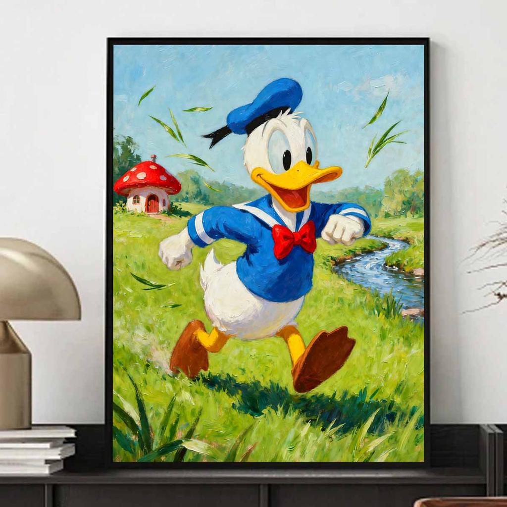 Disney diamond painting kit Donald Duck running in a garden for living room, bedroom, study and other interior space decoration