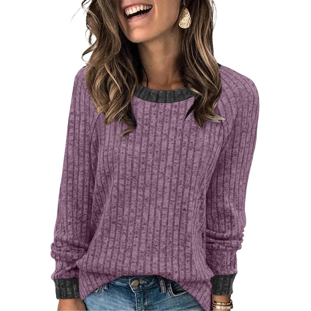 Women's Fashionable Long-sleeved Pullover Solid-color Top