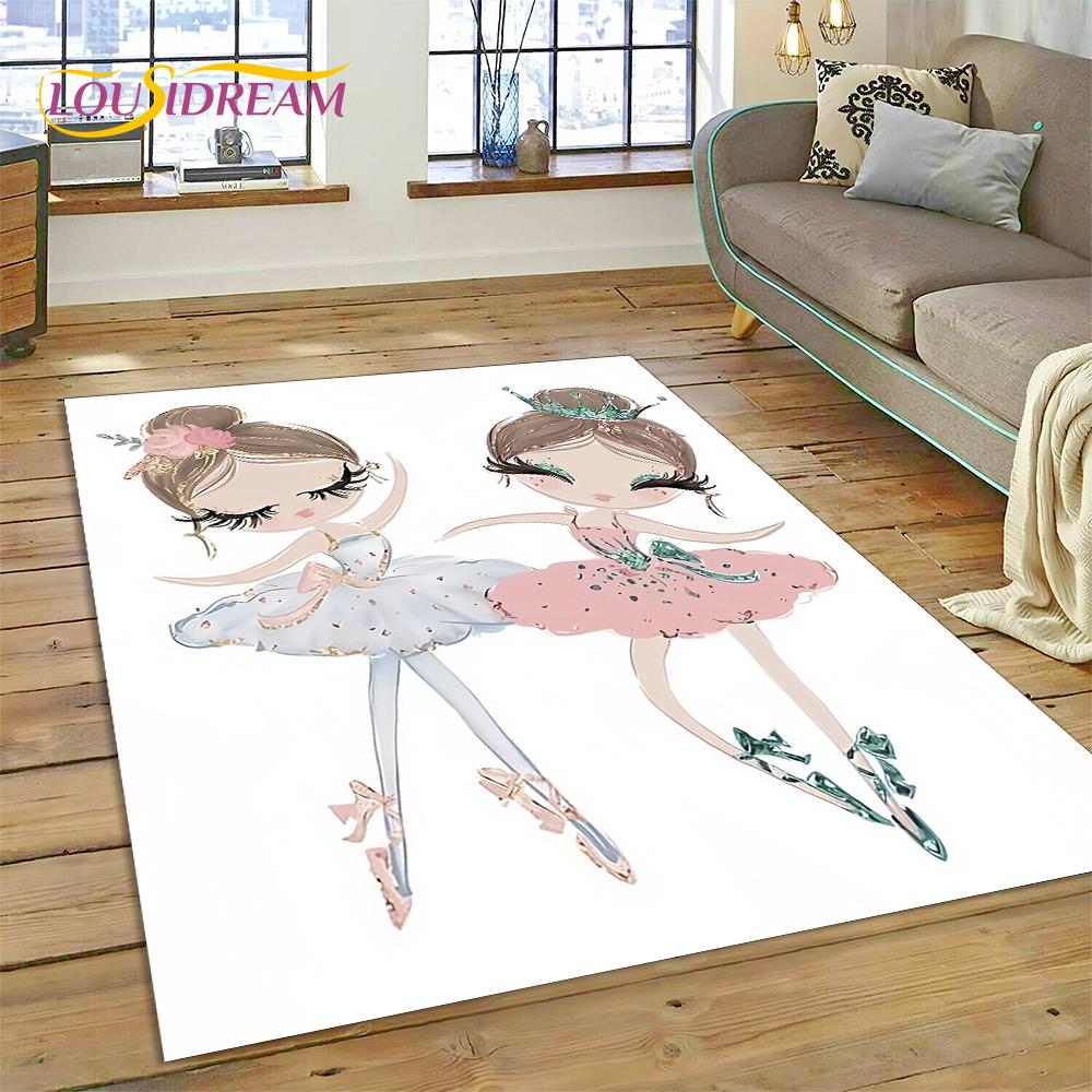 Cute Dream Ballet Girl Ballerina Fairy Cartoon Rug Carpet for Living Room Bedroom Decor,Non-slip Decoration for Sofa Doormat Kid