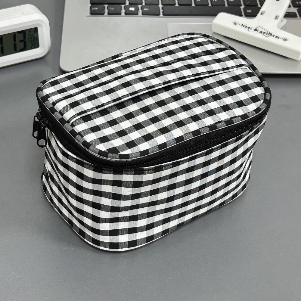 

Multi-functional Red Plaid Storage Bag Handheld Zipper Design Cosmetic Pouch Makeup Bag Women Girls чорний