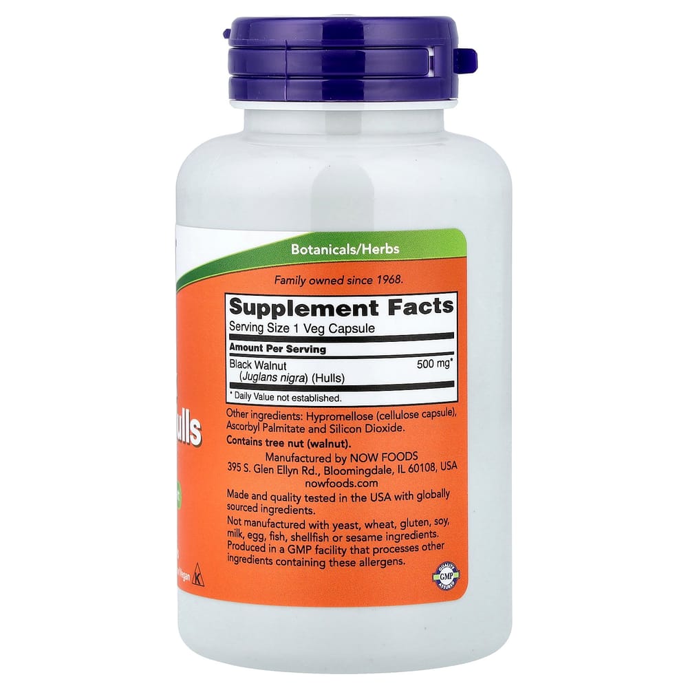 Now Foods Black Walnut Hulls 500mg Veggie Capsules, 100 Count