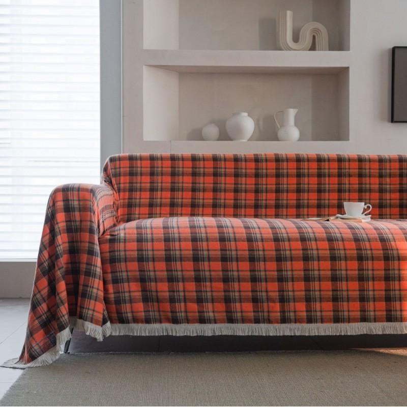 Plaid Cotton Sofa Cover Throw Blanket Living Room Couch Bed Window Seat Table Decor French Style Dustproof Multi-Use