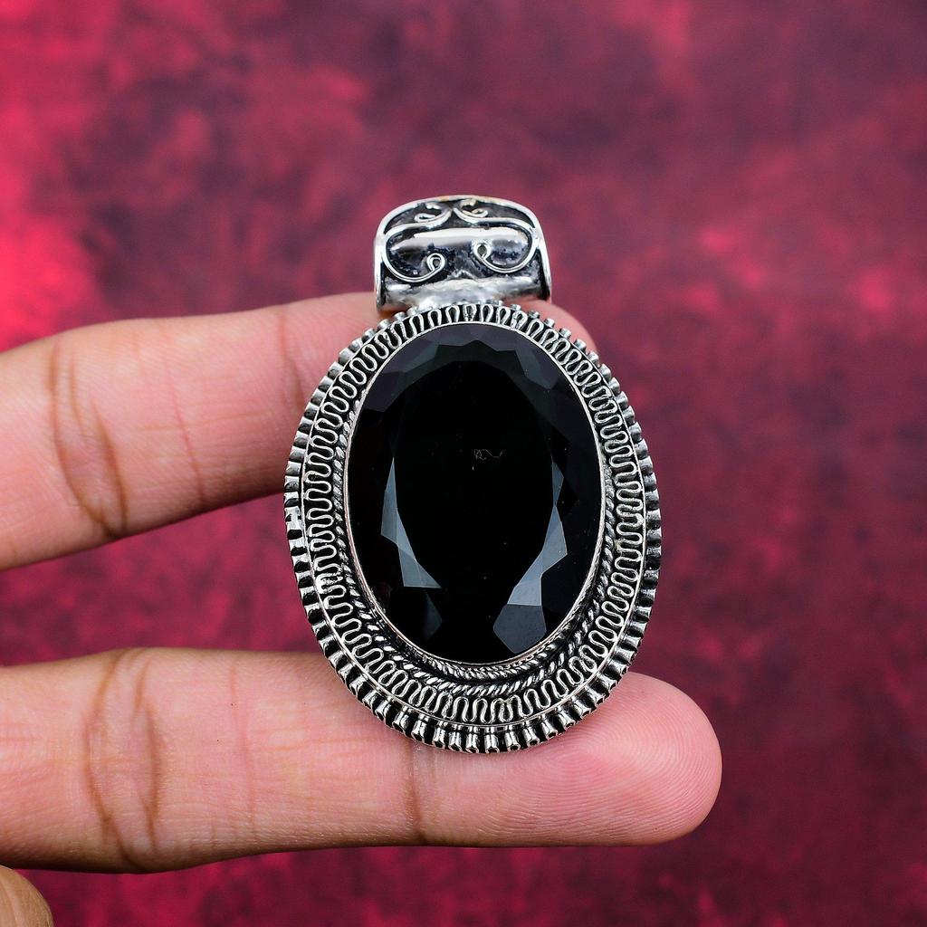 Black Spinel Pendant, 925 Solid Sterling Silver Pendant Handmade Gemstone Jewelry, Gifts For Wife Brand New Pendant