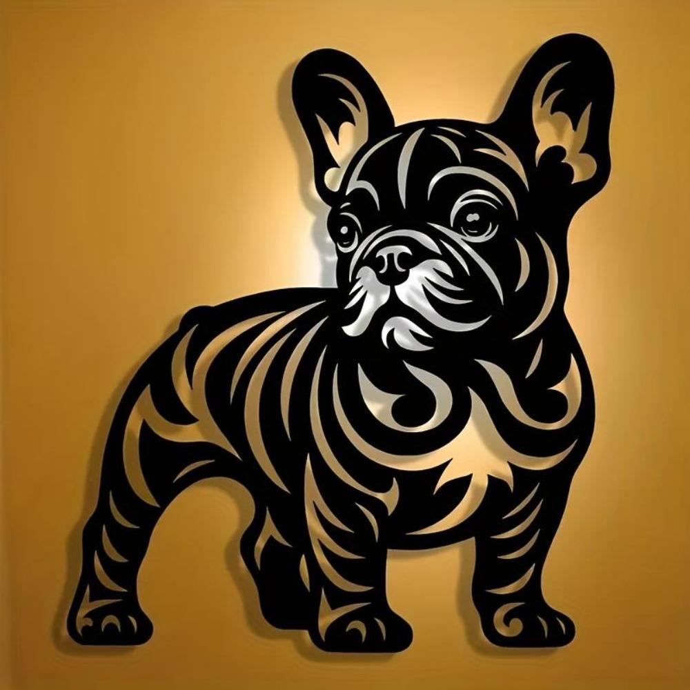 

Metal Bulldog Wall Art Modern Home Decor Black Steel Statue Pet Lover Gift