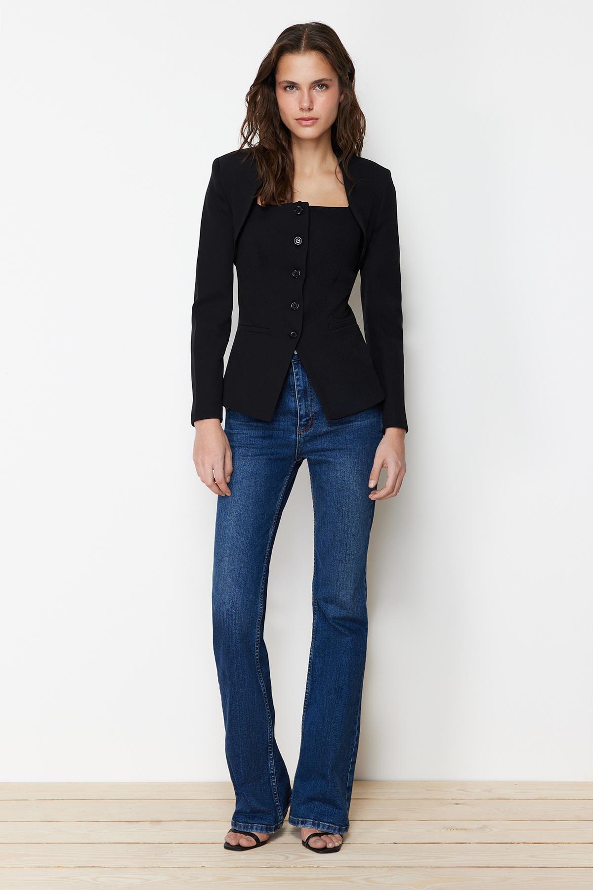 

Women s Fashion New Blazer Jacket Black Bolero Detailed Woven Blazer Jacket XS чорний