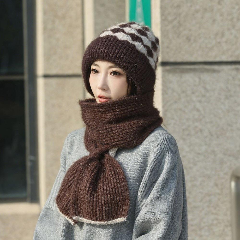 Thickened Knitted Hat Scarf Windproof Ear Protection Cap Casual Beanie Hat for Women