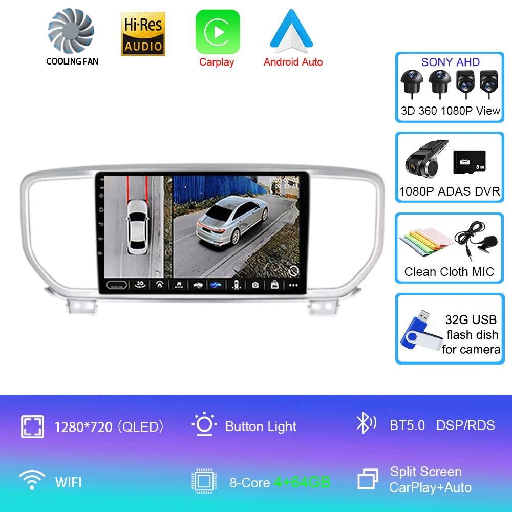 For Kia Sportage 4 QL 2018 - 2022 Car Radio Android 14 Carplay Navigation GPS Multimedia Player stereo wifi+4G Auto BT 360Camera